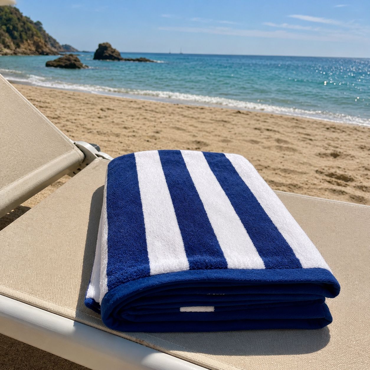 Telo Mare in Spugna Jacquard 100% Cotone – Super Assorbente, Morbido e Resistente, Fantasia Righe