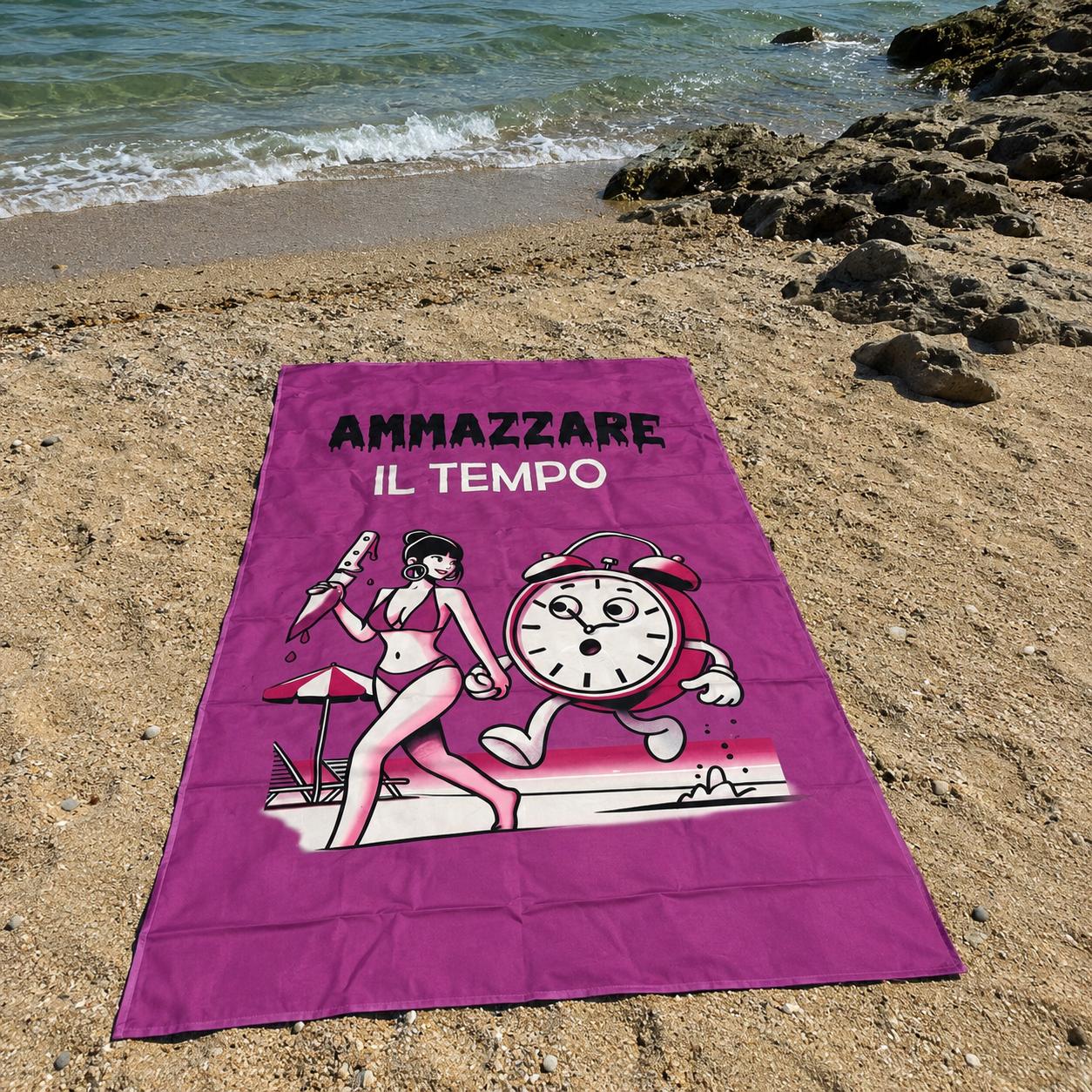 Telo Mare Microfibra "Ammazzare il Tempo" 90x170 cm – Asciugatura Rapida, Leggero e Salvaspazio