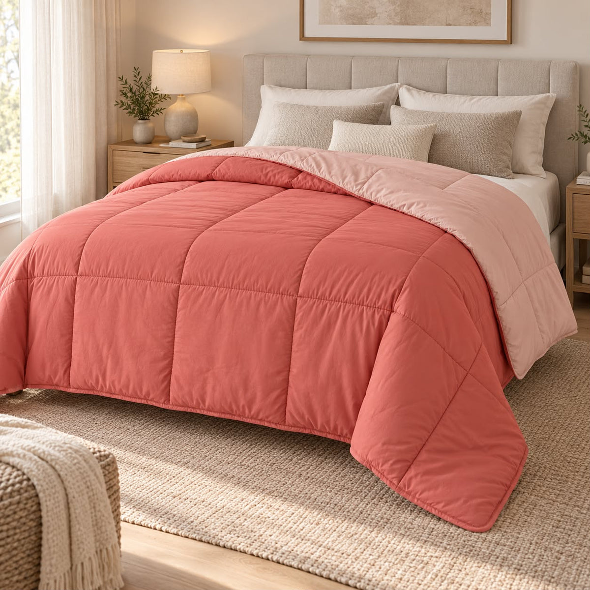 Trapunta Matrimoniale Double Face Effetto Piuma 260x260 cm in Morbida Microfibra, vari colori