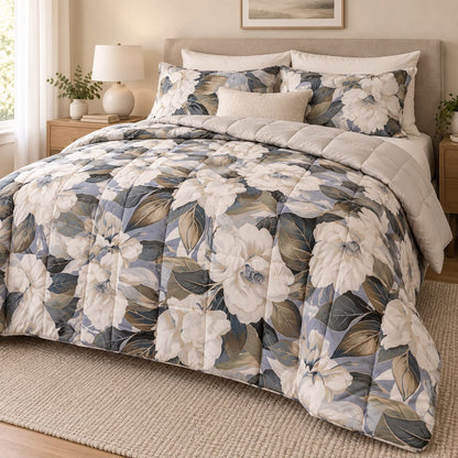 Trapunta Matrimoniale Floral Elegance 260x260 cm – Double Face in Morbida Microfibra Effetto Mano Pesca