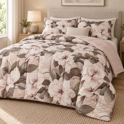 Trapunta Matrimoniale Floral Elegance 260x260 cm – Double Face in Morbida Microfibra Effetto Mano Pesca