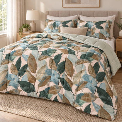 Trapunta Matrimoniale Botanical Harmony 260x260 cm – Double Face in Microfibra Effetto Mano Pesca
