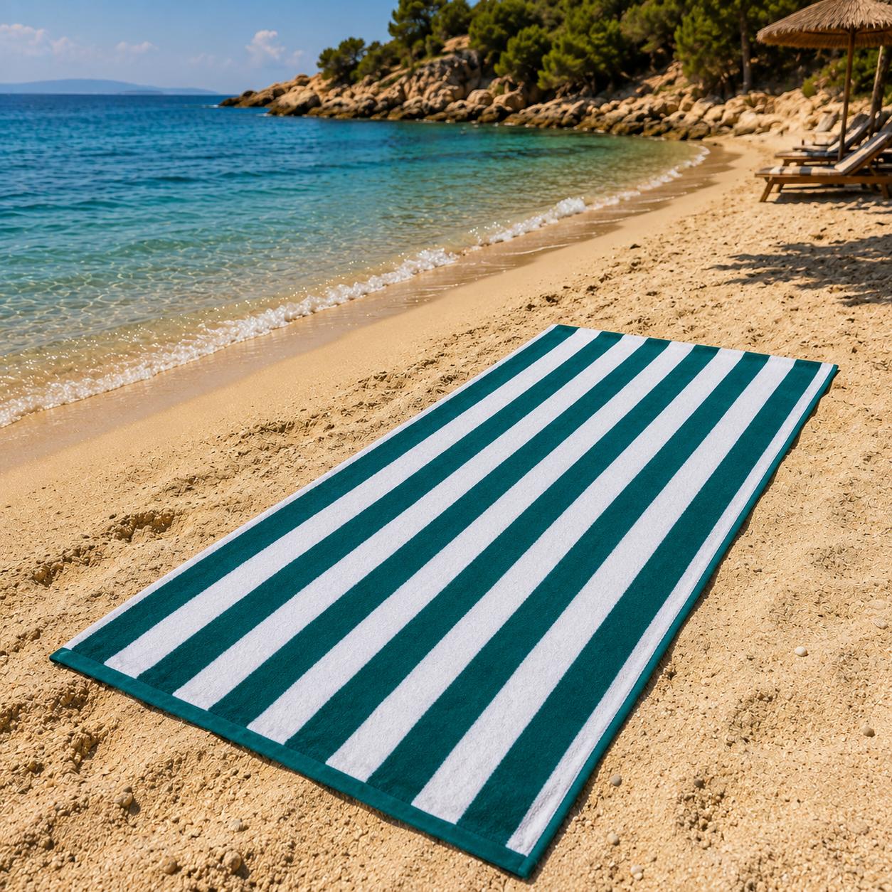 Telo Mare in Spugna Jacquard 100% Cotone – Super Assorbente, Morbido e Resistente, Fantasia Righe