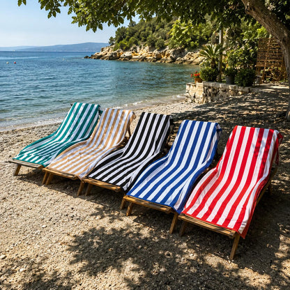 Telo Mare in Spugna Jacquard 100% Cotone – Super Assorbente, Morbido e Resistente, Fantasia Righe