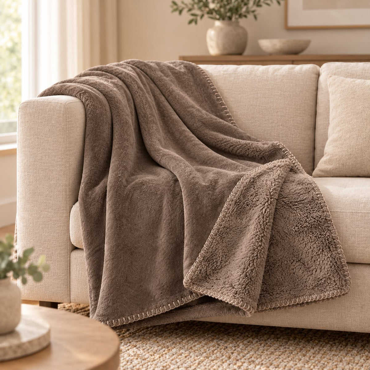 Plaid Chic 130x160 cm in Flanella con Interno Agnellato e Punto Cavallo – Vari Colori