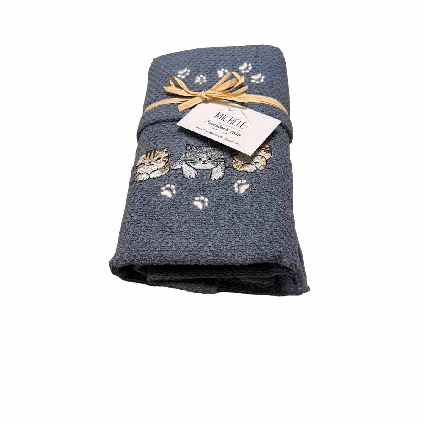 Set Asciugamani Viso + Ospite 100% Cotone 500 gr – Ricamo Gattini Sweet Kittens