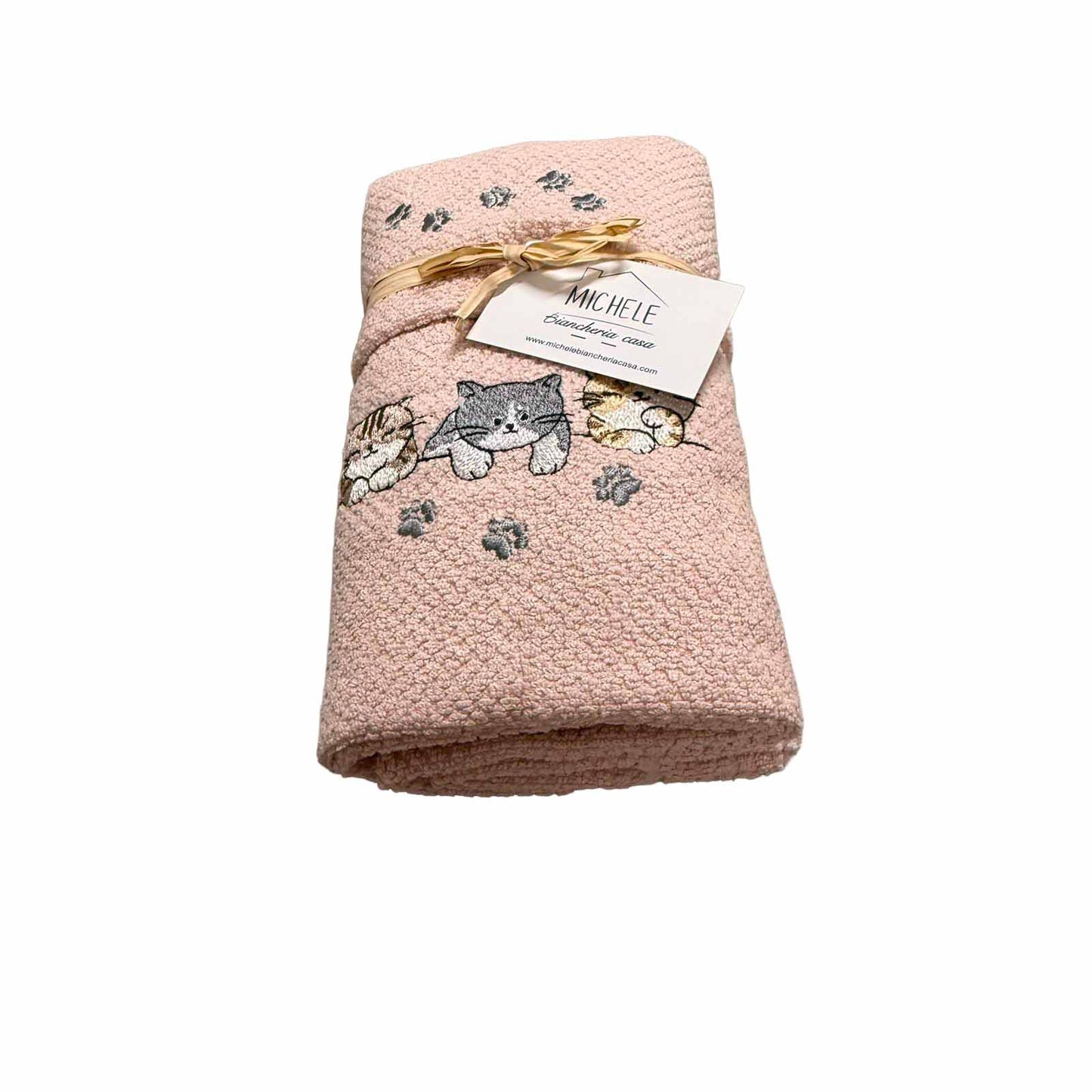 Set Asciugamani Viso + Ospite 100% Cotone 500 gr – Ricamo Gattini Sweet Kittens