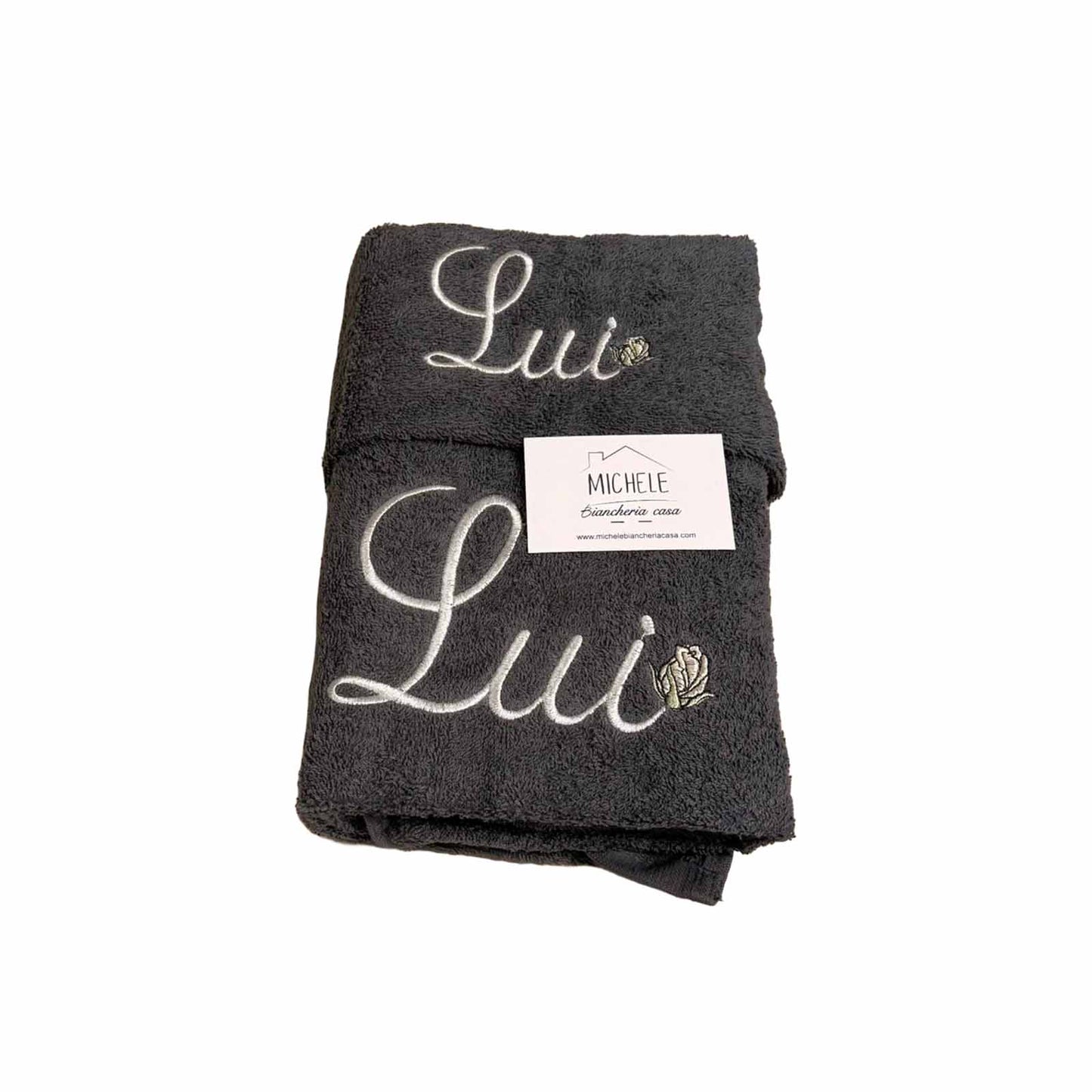 Set Asciugamani Ricamati Lui e Lei 4 Pezzi in Spugna 100% Cotone 500 g/m² Extra Qualità