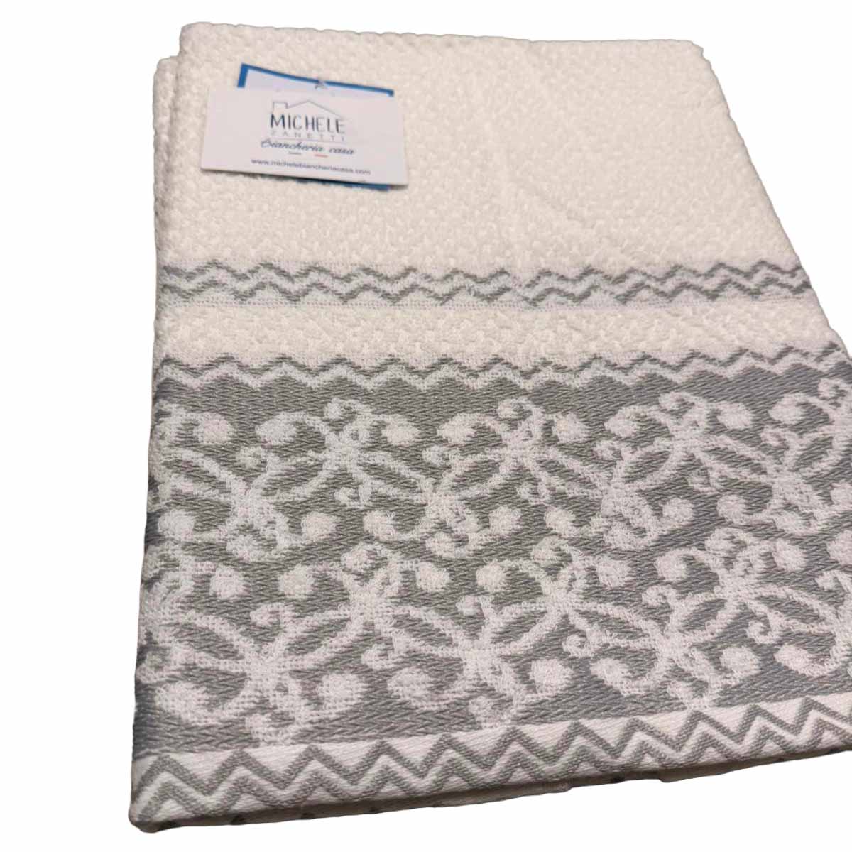 Completo Asciugamani Viso + Ospite in Spugna 100% Cotone con Motivo Damascato – Vari colori