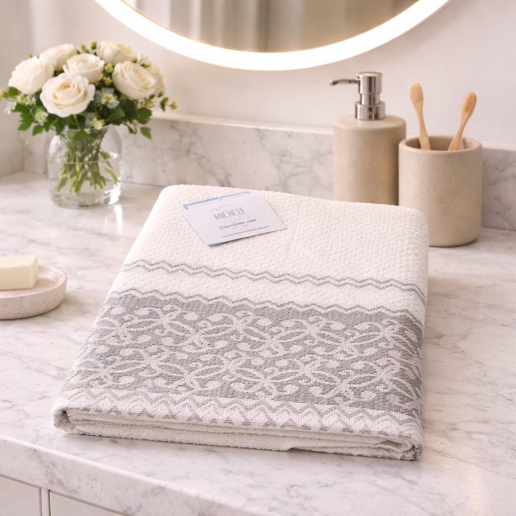 Completo Asciugamani Viso + Ospite in Spugna 100% Cotone con Motivo Damascato – Vari colori