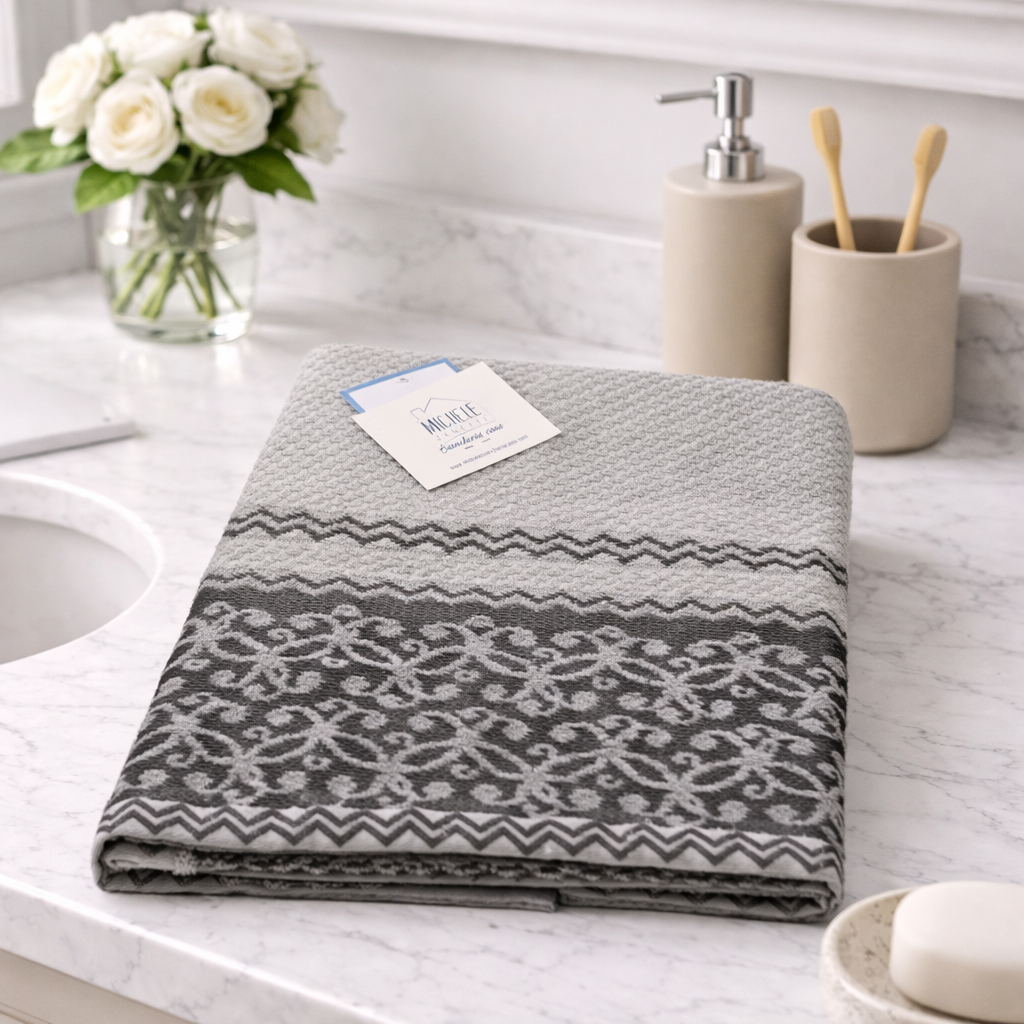 Completo Asciugamani Viso + Ospite in Spugna 100% Cotone con Motivo Damascato – Vari colori