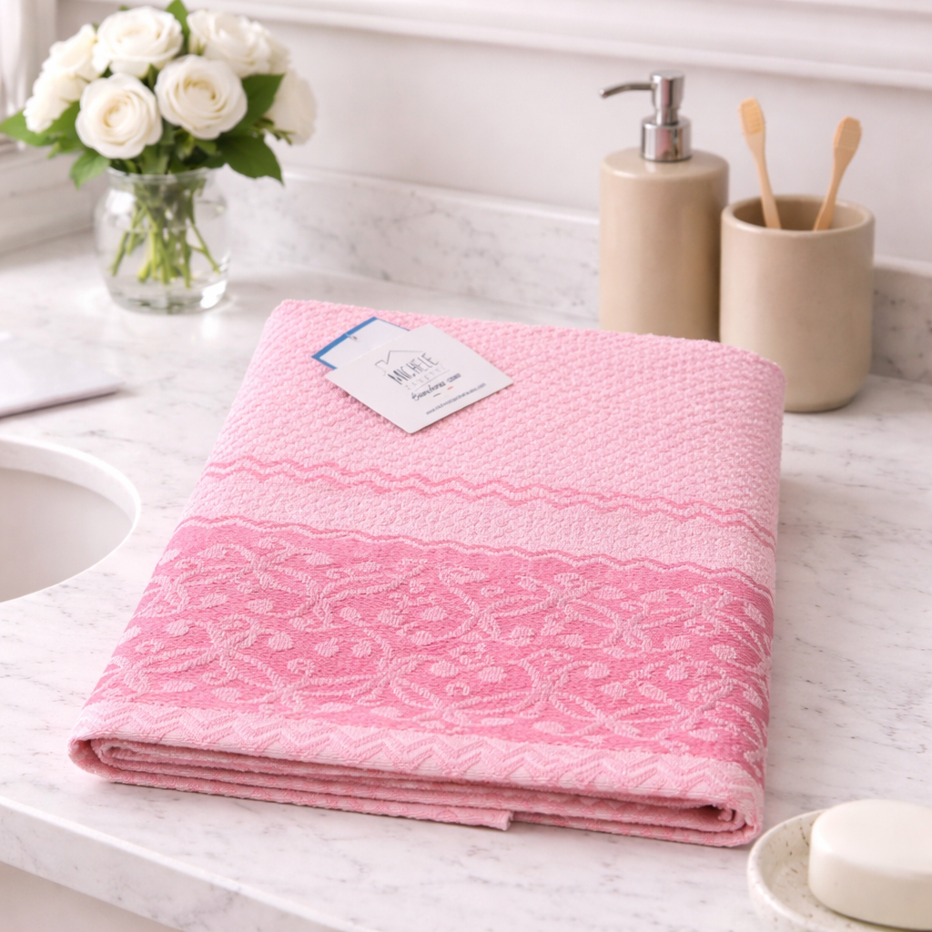 Completo Asciugamani Viso + Ospite in Spugna 100% Cotone con Motivo Damascato – Vari colori