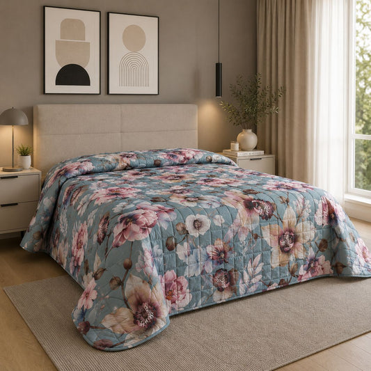 Trapuntino Matrimoniale con stampa digitale “Orchidea Velvet” 260x260 cm, Double Face in Morbida Microfibra