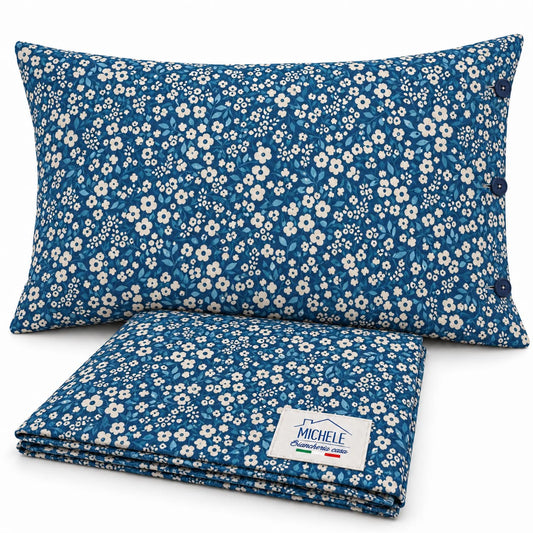 Copripiumino Matrimoniale Blue Blossom in Cotone 100% – Fantasia Floreale Blu