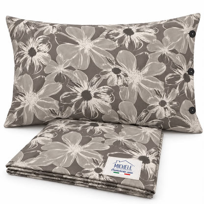 Copripiumino Matrimoniale Magnolia Taupe in Cotone 100% – Fantasia Floreale