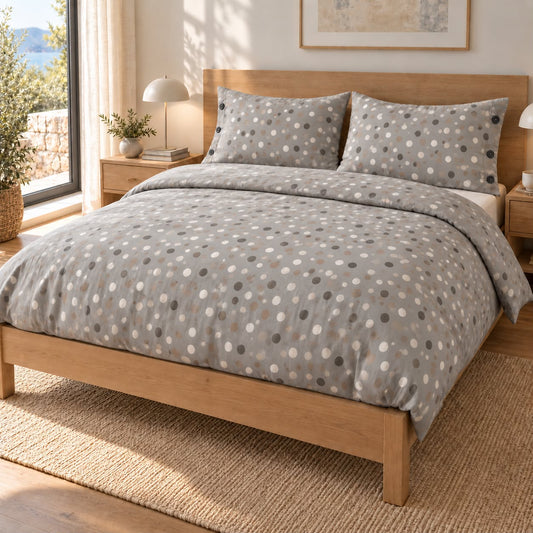 Copripiumino Matrimoniale Soft Dots in Cotone 100% – Fantasia Pois, Verde o Grigio Chiaro