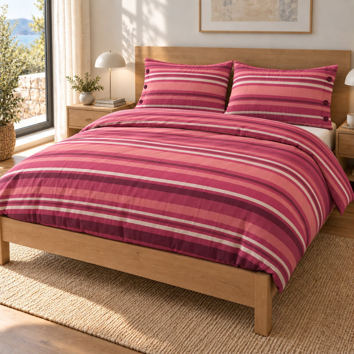 Copripiumino Matrimoniale Berry Stripe in Cotone 100% – Fantasia a Righe