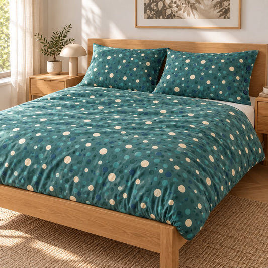 Copripiumino Matrimoniale Soft Dots in Cotone 100% – Fantasia Pois, Verde o Grigio Chiaro