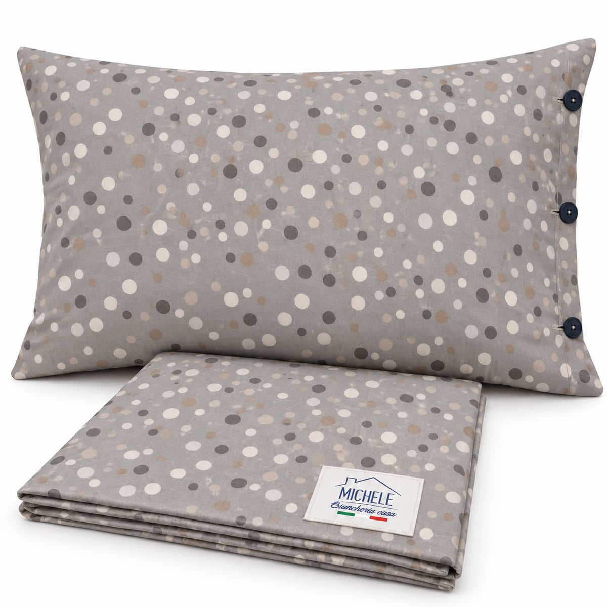 Copripiumino Matrimoniale Soft Dots in Cotone 100% – Fantasia Pois, Verde o Grigio Chiaro
