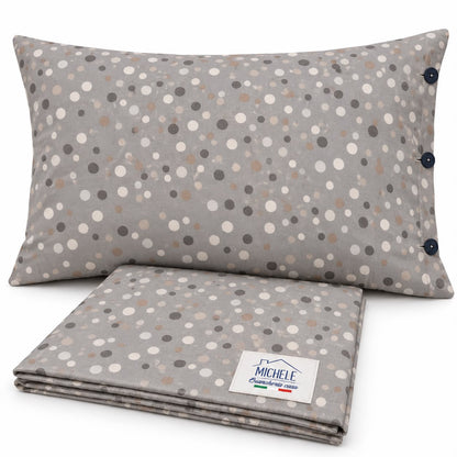 Copripiumino Matrimoniale Soft Dots in Cotone 100% – Fantasia Pois, Verde o Grigio Chiaro