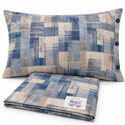 Copripiumino Matrimoniale Blue Brush in Cotone 100% – Fantasia Geometrica Blu