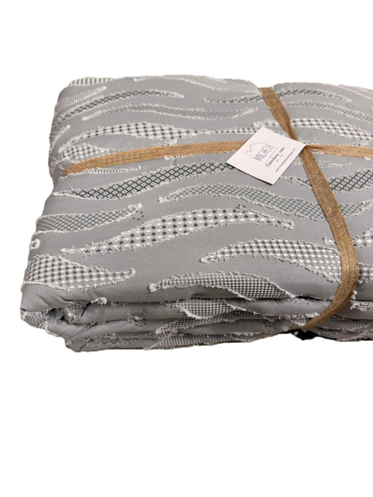 Trapuntino Matrimoniale Jacquard Fill Coupé Grigio 255x260 cm in Microfibra - Fantasia Wave Jacquard Grey