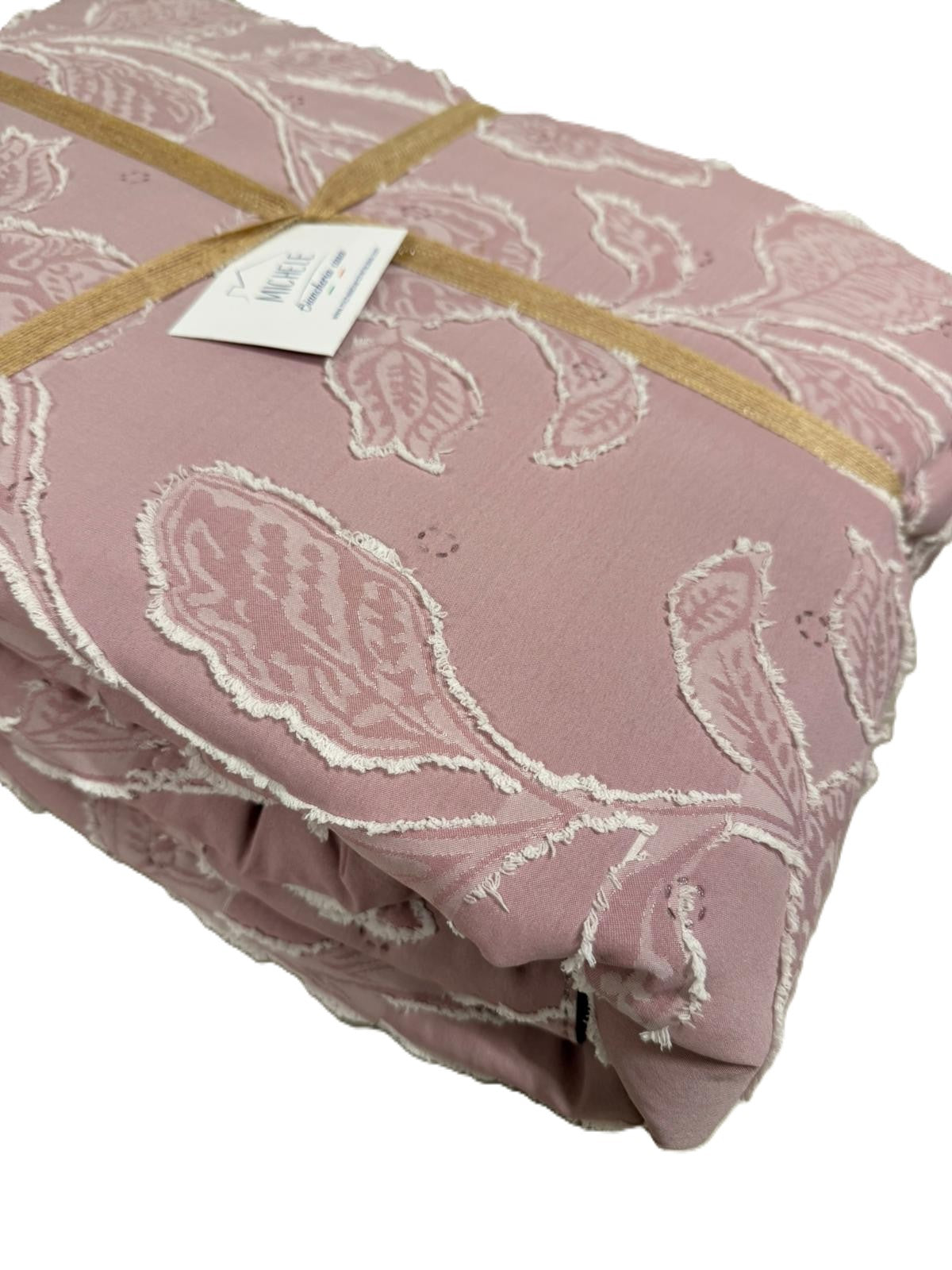 Trapuntino Matrimoniale Jacquard Fill Coupé Rosa 255x260 cm in Microfibra - Fantasia Rose Jacquard Elegance