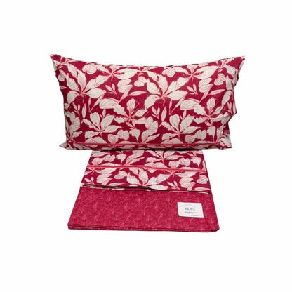 Completo Letto Matrimoniale in Cotone 100% Red Bloom – Lenzuola Rossi Floreali con Angoli