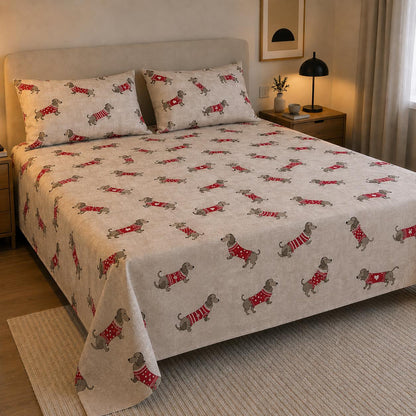 Completo Lenzuola Matrimoniale “Bassotti Love” in 100% Cotone, ottima qualità – Made in Italy