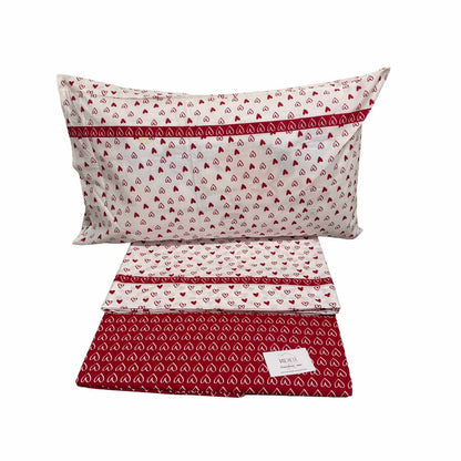 Completo Lenzuola Matrimoniale 100% Cotone – Fantasia Sweet-Love, Stile Romantico