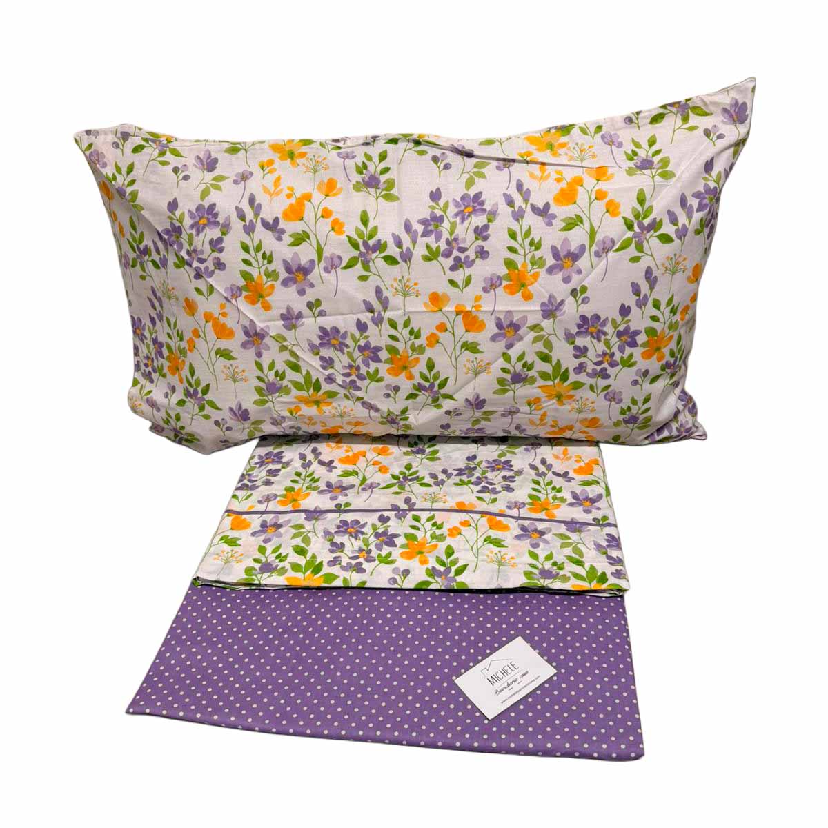 Completo Lenzuola Matrimoniale 100% Cotone – Fantasia Floreale Viola & Giallo