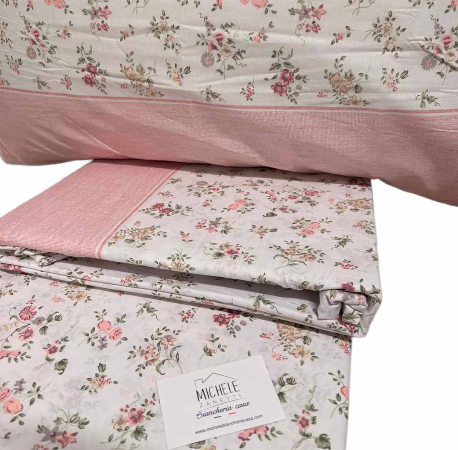 Completo Lenzuola Matrimoniale 100% Cotone “Rosé Garden” – Fantasia Floreale