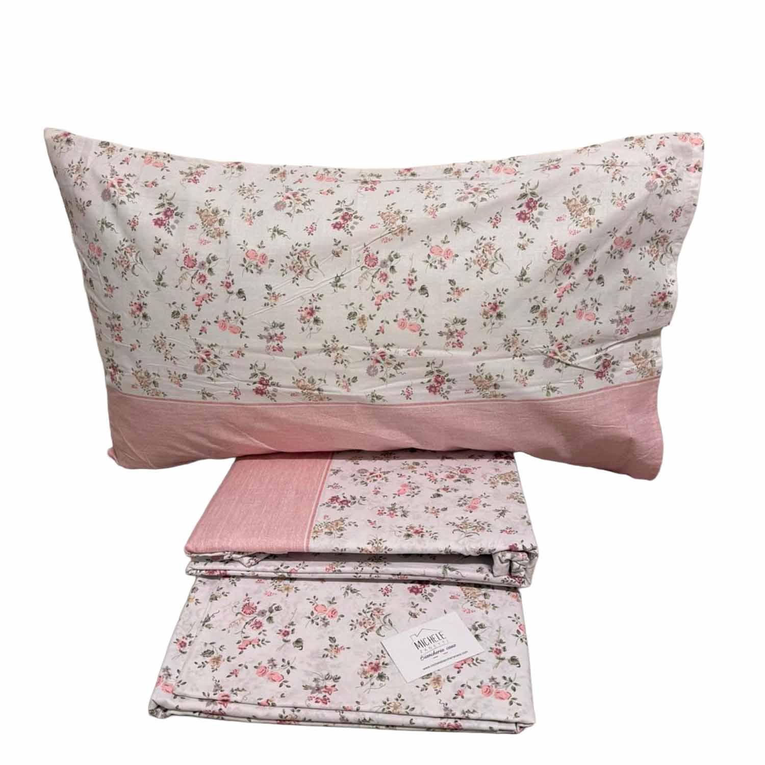 Completo Lenzuola Matrimoniale 100% Cotone “Rosé Garden” – Fantasia Floreale