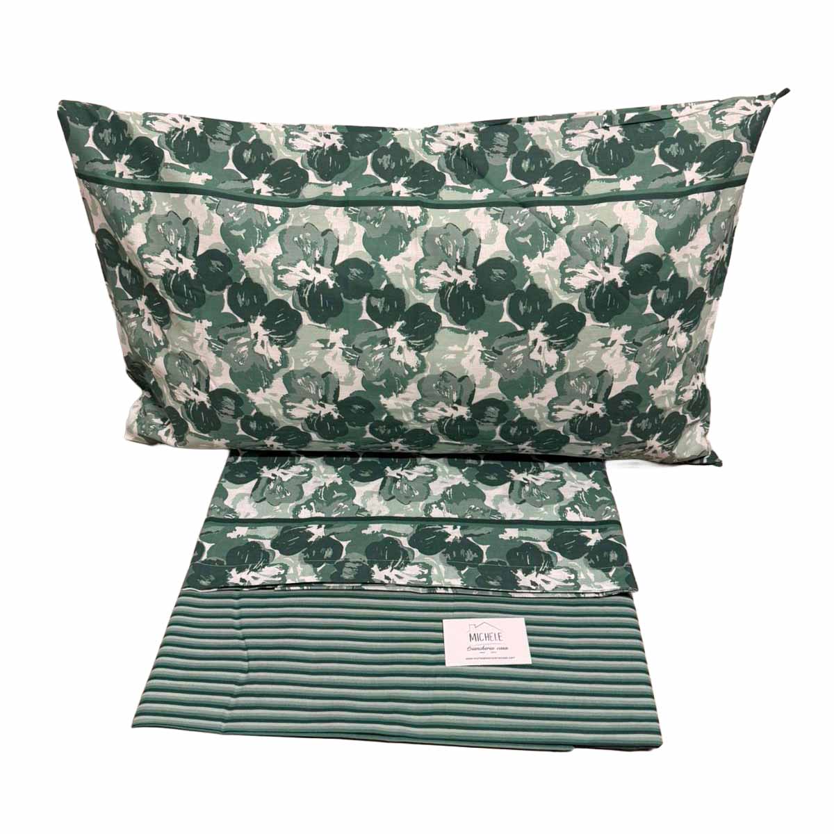 Completo Lenzuola Matrimoniale 100% Cotone – Fantasia Foglie Verdi Stile Botanico