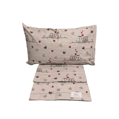 Completo Letto Matrimoniale in Cotone 100% Fantasia Gufi Innamorati – Lenzuola con Angoli