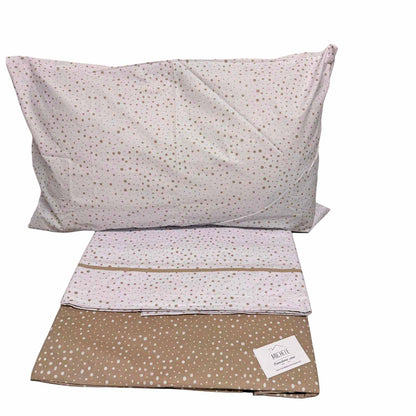 Completo Lenzuola Matrimoniale 100% Cotone Fantasia Pois Tortora – Made in Italy