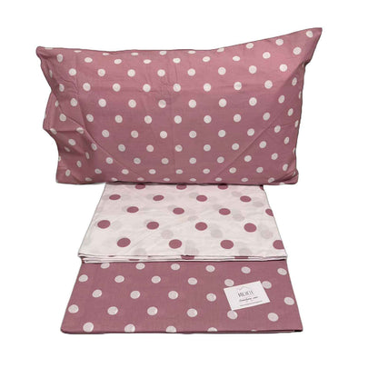 Completo Lenzuola Matrimoniale 100% Cotone Fantasia Pois – Verde o Rosa