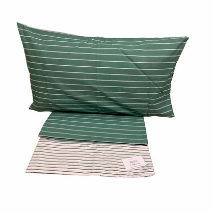 Completo Lenzuola Matrimoniale 100% Cotone Fantasia Righe Verde