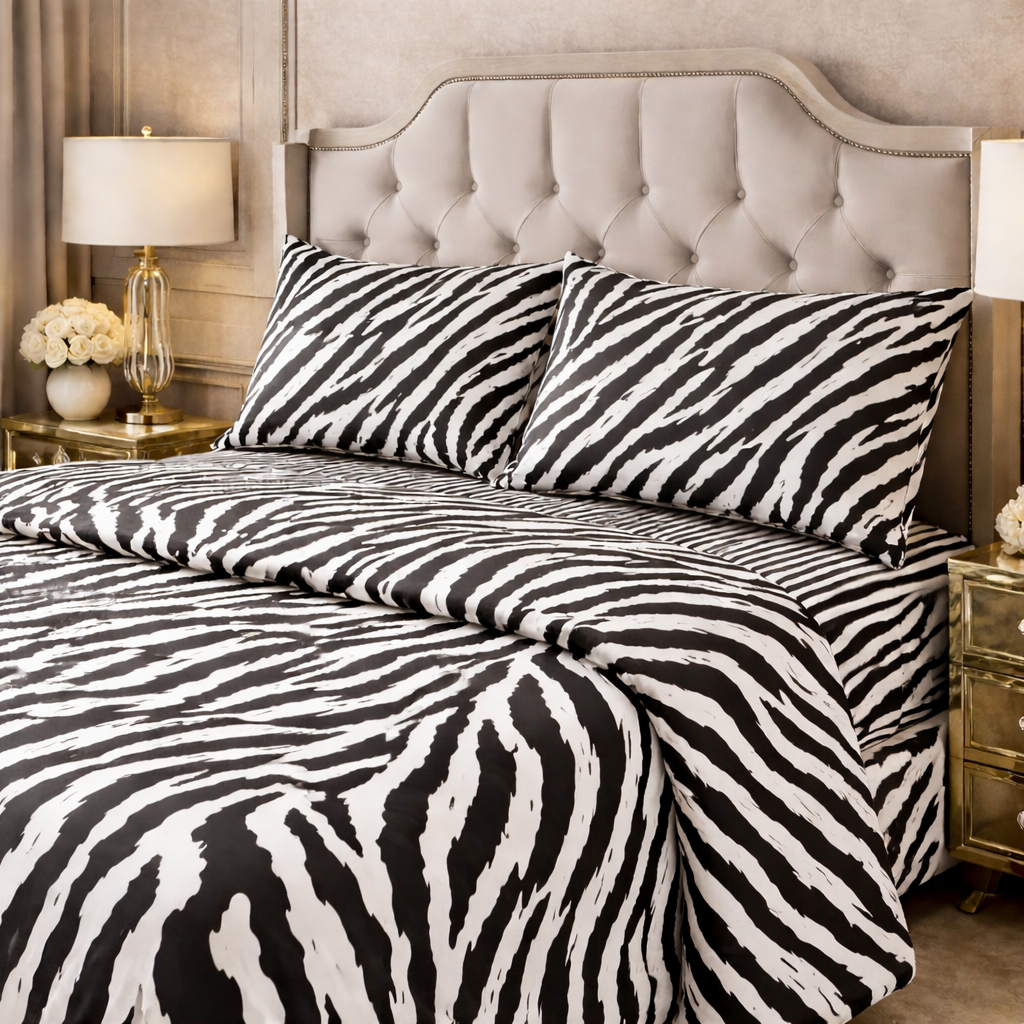 Completo letto Matrimoniale in cotone con fantasia zebrata