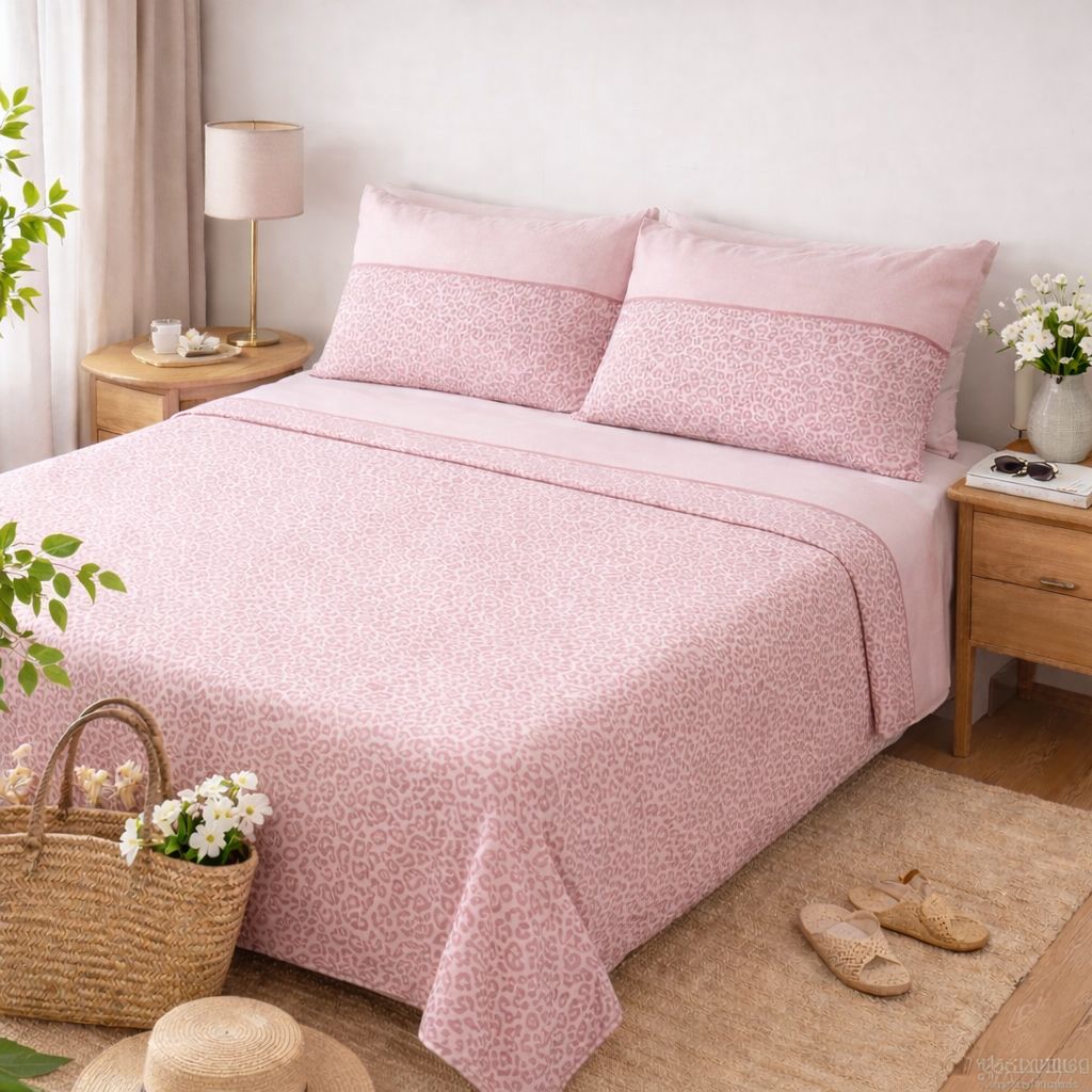 Completo Lenzuola Matrimoniale 100% Cotone Animalier Rosa – Stile Modern Chic