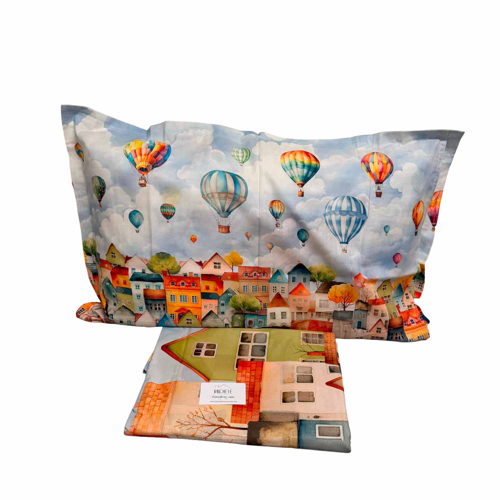 Lenzuolo-Copriletto Matrimoniale Fantasia Mongolfiere– Puro Cotone e Stampa Digitale HD