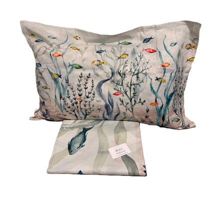 Completo Lenzuola Copriletto Matrimoniale Fantasia Marina “Oceano Vivo”