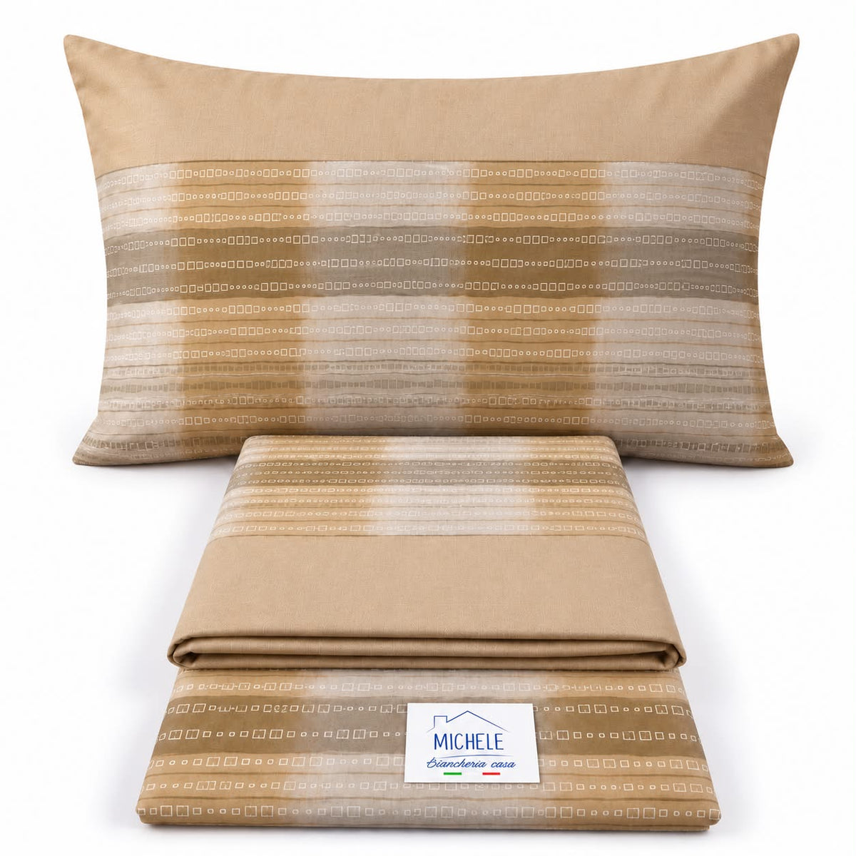 Lenzuola Matrimoniali in Puro Cotone 100% Geometric Sand – Arancio o Beige