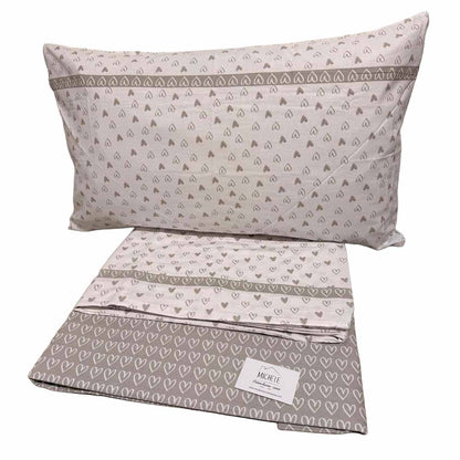 Completo Lenzuola Singole 100% Cotone – Fantasia Sweet-Love, Stile Romantico