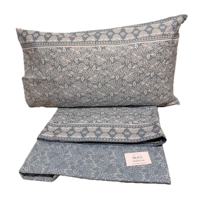 Completo Lenzuola Matrimoniale 100% Cotone Fantasia Floreale Azzurro Polvere