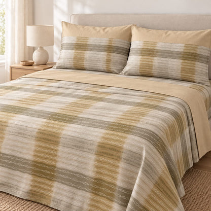 Lenzuola Matrimoniali in Puro Cotone 100% Geometric Sand – Arancio o Beige