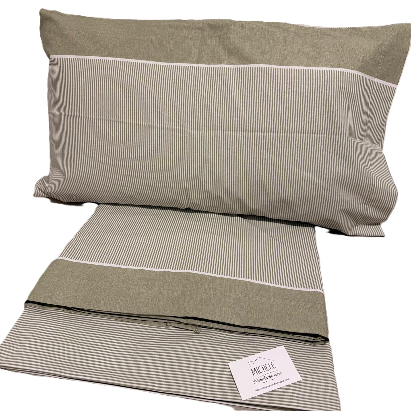 Completo Lenzuola Singolo in Cotone Fantasia Riga Naturale – Elegante e Traspirante
