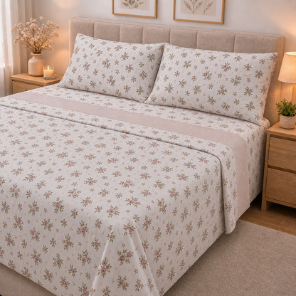 Completo Lenzuola Matrimoniale fantasia Bocciolo, prodotto italiano