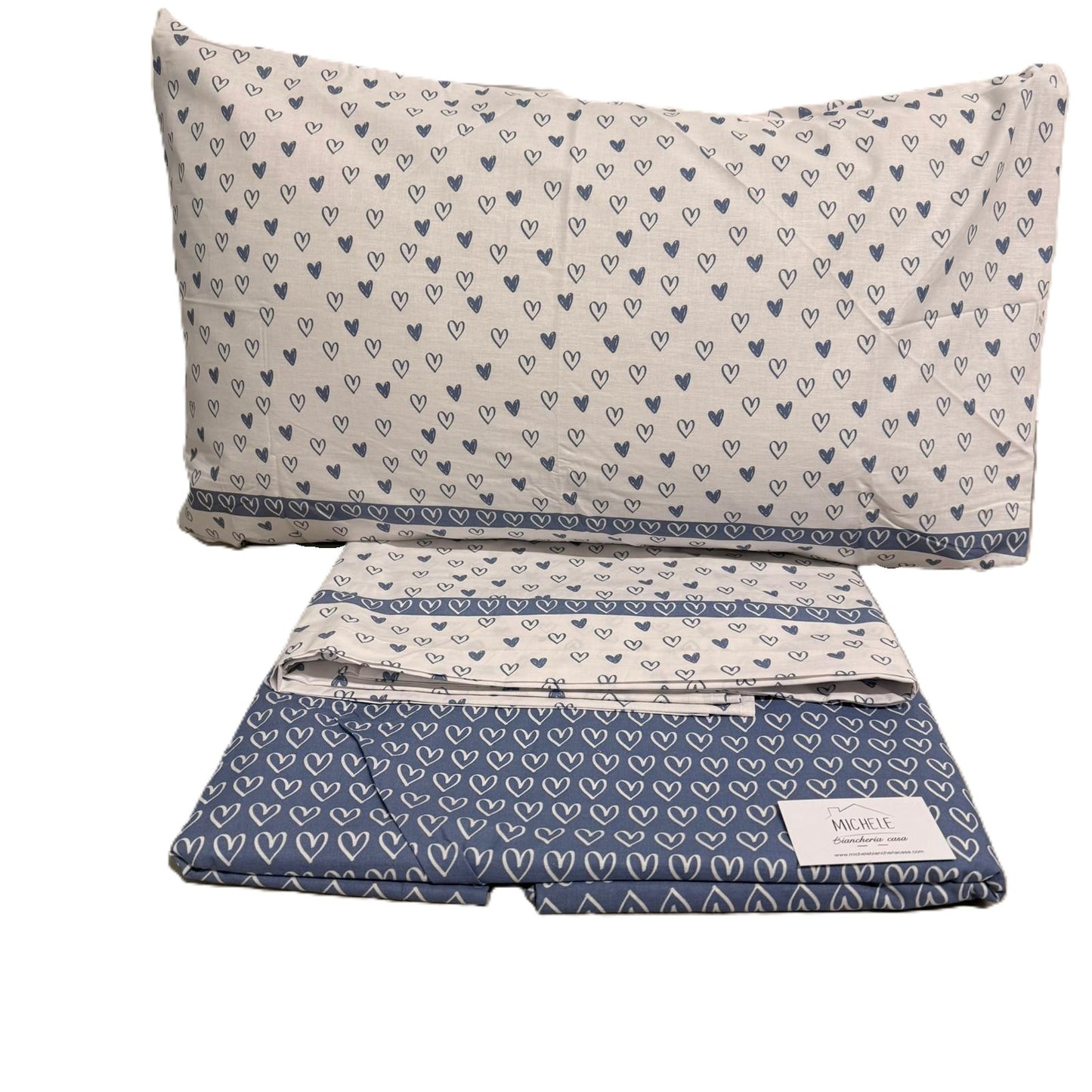 Completo Lenzuola Singole 100% Cotone – Fantasia Sweet-Love, Stile Romantico