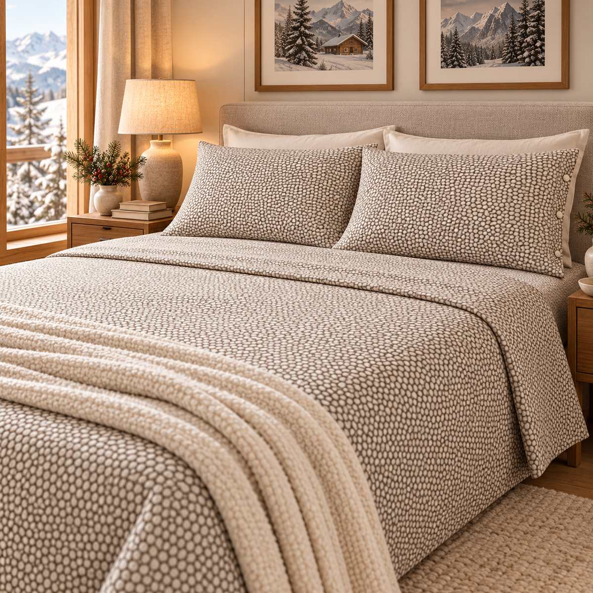 Completo Lenzuola Matrimoniale in Flanella di Cotone Made in Italy Soft Pebble